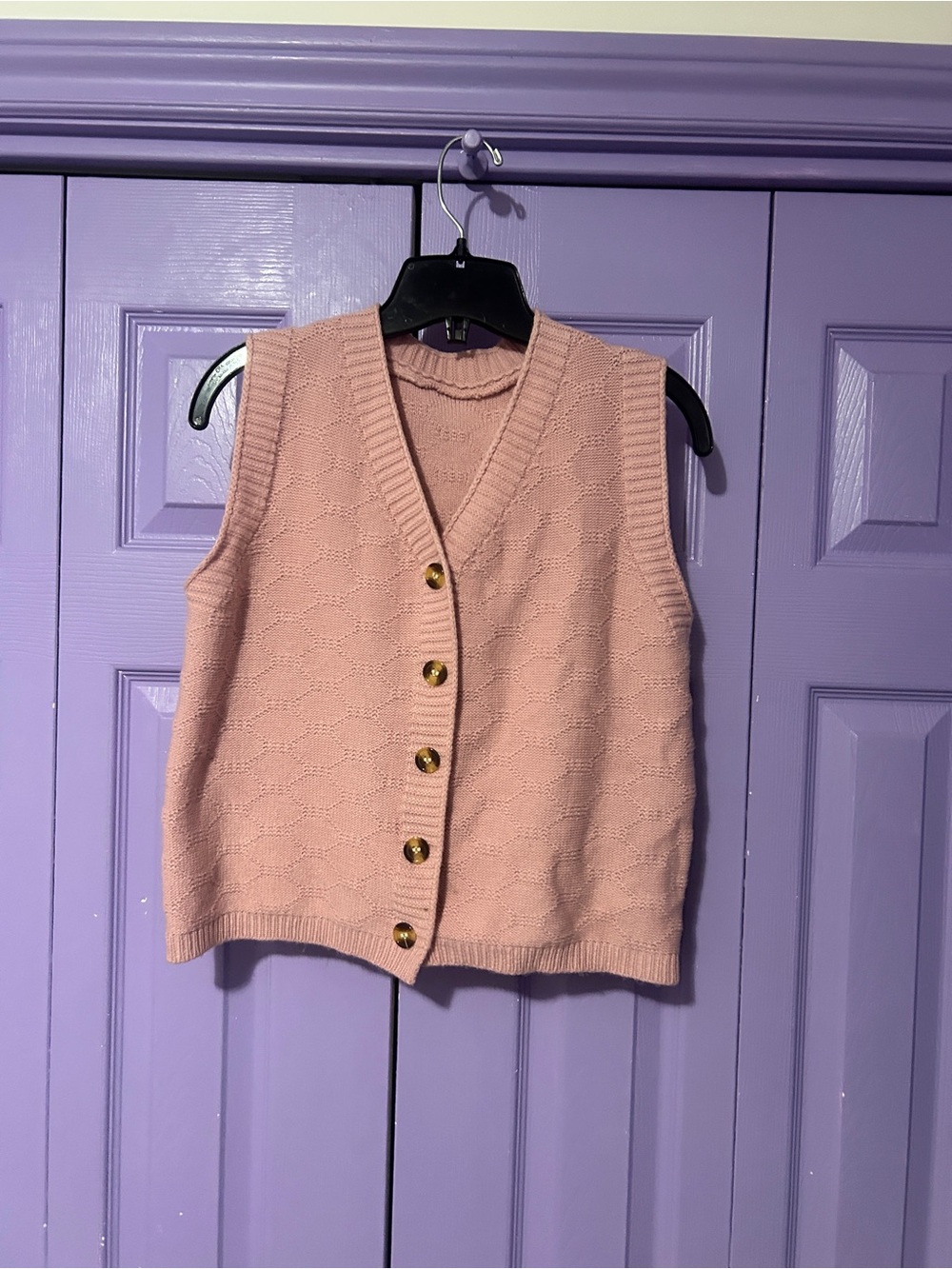 Women's Pink Knit Button-Front Sweater Vest